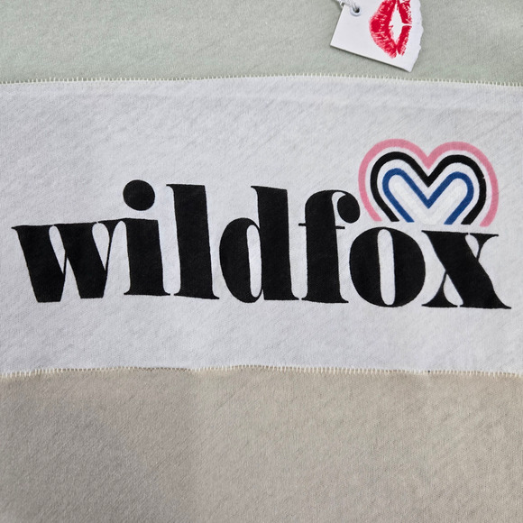 Wildfox Beige Green White Colorblock Heart Logo Semi-Sheer T-Shirt Size XS - Picture 4 of 9